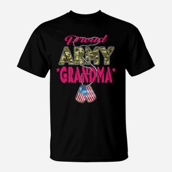 Mens Proud Army Grandma Camo Us Flag Dog Tag Military Family Gift T-Shirt | Crazezy