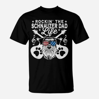 Mens Rockin The Schnauzer Dad Life Dog Lover Guitar Musician T-Shirt | Crazezy