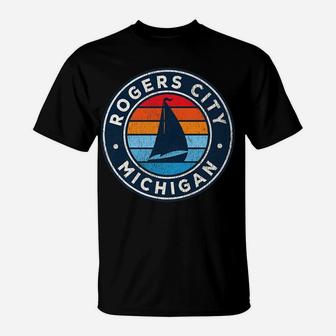Mens Rogers City Michigan Mi Vintage Sailboat Retro 70S T-Shirt | Crazezy