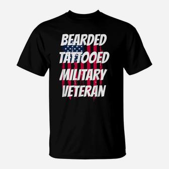 Mens Veterans Beards And Tattoos Tshirt - Patriotic Beard Shirt T-Shirt | Crazezy