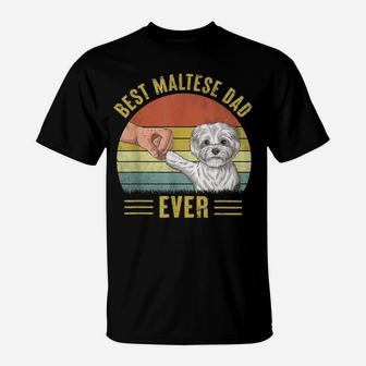 Mens Vintage Best Maltese Dog Dad Ever Fist Bump Funny Dog Lover T-Shirt | Crazezy