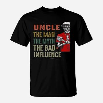 Mens Vintage Fun Uncle Man Myth Bad Influence Funny T-Shirt | Crazezy