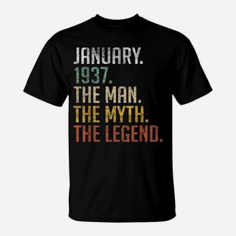 Mens Vintage January 1937 Retro 84 Years Old 84Th Birthday Gift T-Shirt | Crazezy