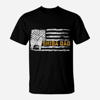 Mens Vintage Usa American Flag Shiba Inu Dog Dad Silhouette Funny T-Shirt | Crazezy CA
