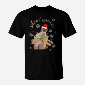 Meowy Catmas Siamese Cat Lovers Cat In A Box Xmas Present T-Shirt | Crazezy UK