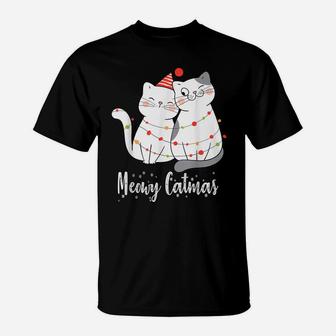 Merry Catmas Cats Christmas Couples Cat Lovers Xmas T-Shirt | Crazezy
