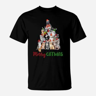 Merry Catmas Christmas Shirt For Cat Lovers Kitty Xmas Tree Sweatshirt T-Shirt | Crazezy