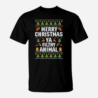 Merry Christmas Animal Filthy Ya Ugly Sweater Style Matching T-Shirt | Crazezy