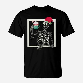 Merry Christmas Funny Santa Hat Christmas Drink Skeleton Sweatshirt T-Shirt | Crazezy UK