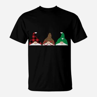 Merry Christmas Gnomes Cute Buffalo Plaid Cheetah Print Gift T-Shirt | Crazezy CA