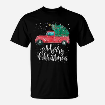 Merry Christmas Red Truck Pick Up Tree Family Pajama Gift T-Shirt | Crazezy CA