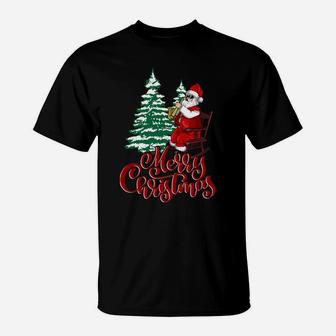 Merry Christmas Santa Claus Playing Saxophone Vintage T-Shirt | Crazezy DE