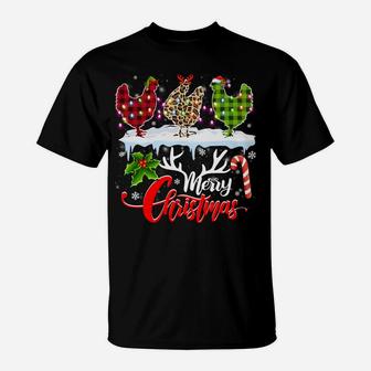 Merry Christmas Three Chicken Buffalo Leopard Red Plaid T-Shirt | Crazezy AU