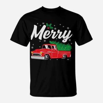 Merry Christmas Tree Red Truck Funny Family Holiday Gift T-Shirt | Crazezy CA