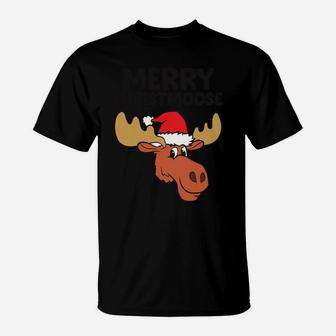 Merry Christmoose Funny Moose Christmas Hat Moose T-Shirt | Crazezy