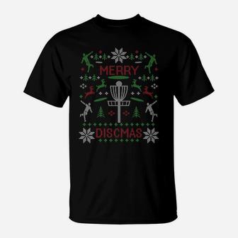 Merry Discmas Disc Golf Ugly Christmas Sweater Party Shirts T-Shirt | Crazezy