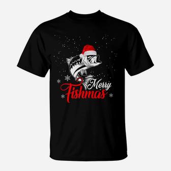 Merry Fishmas Christmas Bass Fish Apparel T-Shirt | Crazezy UK