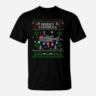 Merry Fishmas Ugly Christmas Fishing Gifts Large Mouth Bass Sweatshirt T-Shirt | Crazezy DE