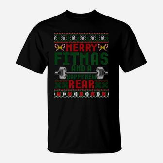 Merry Fitmas And A Happy New Rear Christmas Fitness Workout Sweatshirt T-Shirt | Crazezy