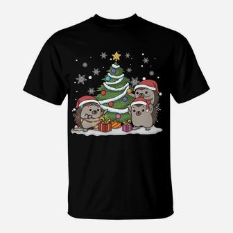 Merry Hedgemas Funny Three Santa Hedgehog Christmas Sweater Sweatshirt T-Shirt | Crazezy