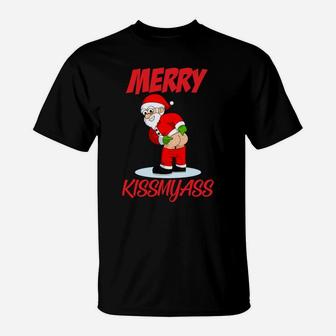 Merry Kissmyass Christmas Rebel Funny Santa Claus Xmas Sweatshirt T-Shirt | Crazezy