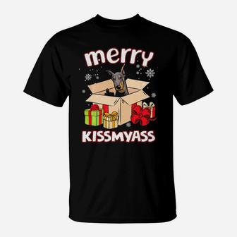 Merry Kissmyass Doberman In Box Xmas Lover Gifts T-Shirt - Monsterry