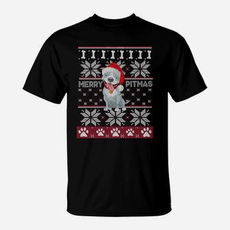 Merry Pitbull Pitmas Pit Bull Ugly Christmas Dog Santa Gift T-Shirt | Crazezy DE