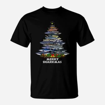 Merry Sharkmas Funny Shark Christmas Tree Funny Shark Gift T-Shirt | Crazezy AU