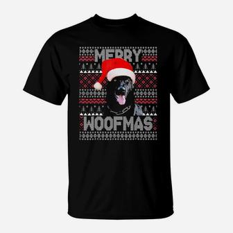 Merry Woofmas Cute Black German Shepherd With Santa Hat T-Shirt - Monsterry