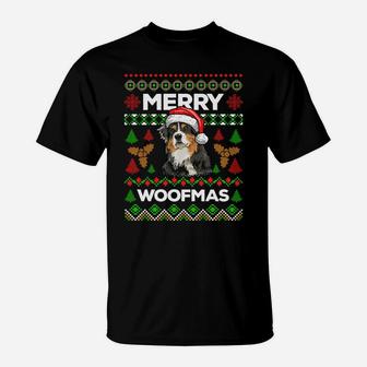 Merry Woofmas Ugly Sweater Christmas Australian Shepherd Sweatshirt T-Shirt | Crazezy UK