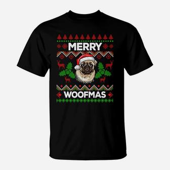Merry Woofmas Ugly Sweater Christmas Pug Lover Gift Sweatshirt T-Shirt | Crazezy DE