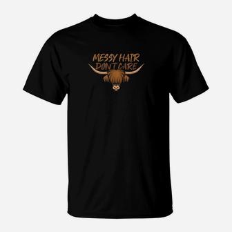 Messy Hair Dont Care Highland Cow T-Shirt | Crazezy