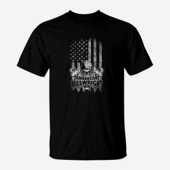 Millwright Skull And Wrenches American Flag T-Shirt | Crazezy UK
