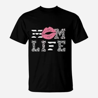 Mom Life Women Leopard Lips T-Shirt | Crazezy