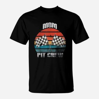 Mom Pit Crew Race Car Chekered Flag Vintage Racing Party T-Shirt | Crazezy