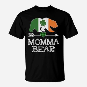 Momma Bear St Patricks Day Irish Green Plaid Family Gift T-Shirt | Crazezy CA