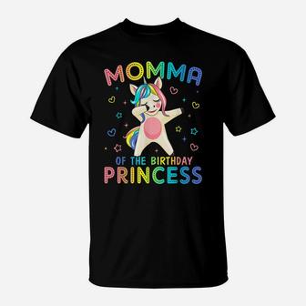 Momma Of The Birthday Princess Girl Dabbing Unicorn T-Shirt | Crazezy
