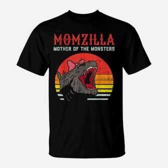Momzilla Mother Of Monsters Ribbon Retro Mama Step Mom Gift T-Shirt | Crazezy