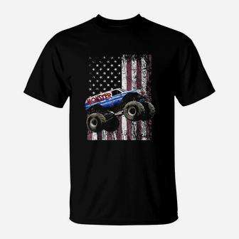 Monster Truck American Flag Racing T-Shirt | Crazezy