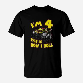 Monster Truck I Am 4 This Is How I Roll Gift 4Th Birthday T-Shirt | Crazezy DE