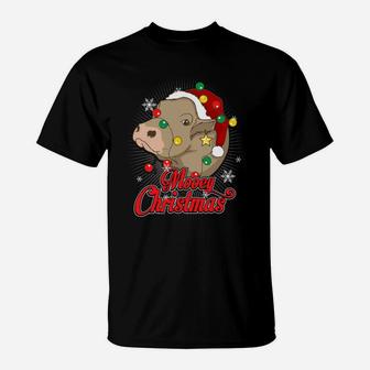 Mooey Christmas Cow Santa Claus Hat Ugly Christmas Sweater Sweatshirt T-Shirt | Crazezy