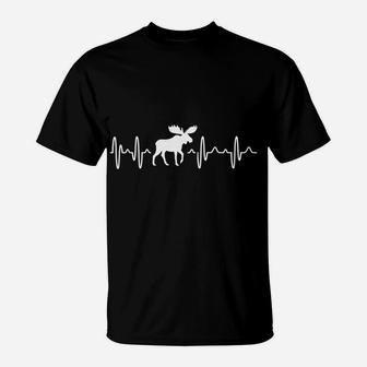 Moose Heartbeat For Moose Lovers Reindeer Stag Antler T-Shirt | Crazezy