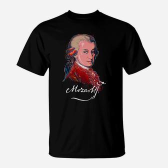 Mozart-Colorful Portrait-Music-Classical-Piano-Composor T-Shirt | Crazezy UK