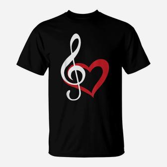 Music Clef With Red Heart For Musicians T-Shirt - Monsterry DE
