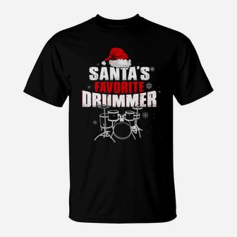 Music Lovers Santa's Favorite Drummer T-Shirt - Monsterry