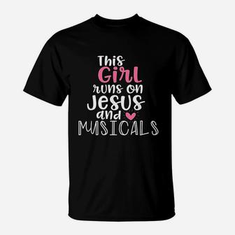 Musical Theater Gifts Teen Girl Runs On Jesus Musicals T-Shirt - Thegiftio UK