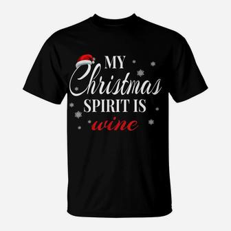 My Christmas Spirit Is Wine Lover Funny Santa Hat Men Women T-Shirt | Crazezy