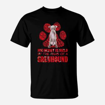 My Heart Is Held By The Paws Of A Greyhound Valentines Day T-Shirt - Monsterry DE