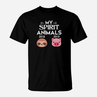 My Spirit Animals 2018 2019 Sloth Pig Funny T-Shirt - Thegiftio UK