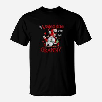 My Valentine Calls Me Granny Valentine's Day Mom Wife Gnome T-Shirt - Monsterry